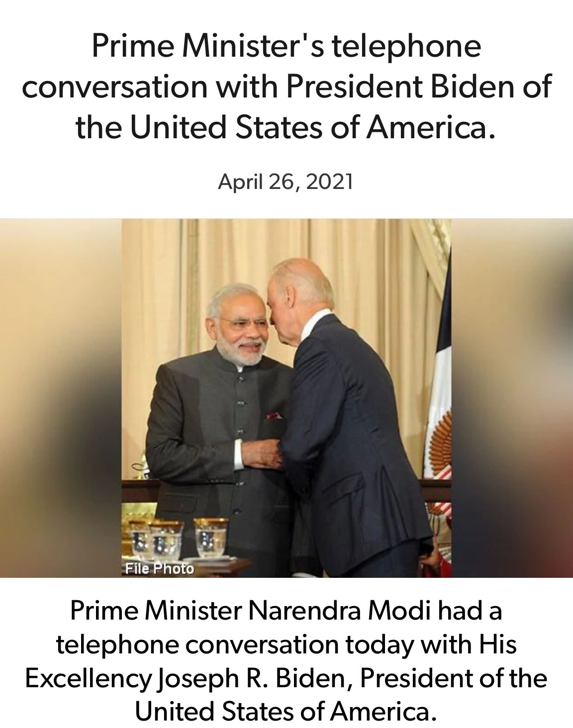 मोदी ने कोविड-19 की स्थिति पर अमेरिकी राष्ट्रपति से चर्चा की